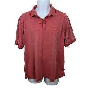 Tommy Bahama Polo Shirt Mens Large L Red Modal Blend Marlin Logo Short Sleeve